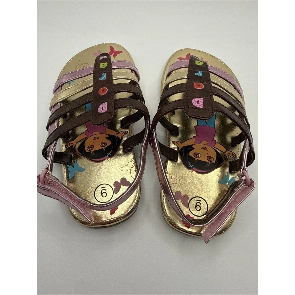 Dora The Explorer Kids Toddler Size 9 Gold Butterflies Strap Sandals